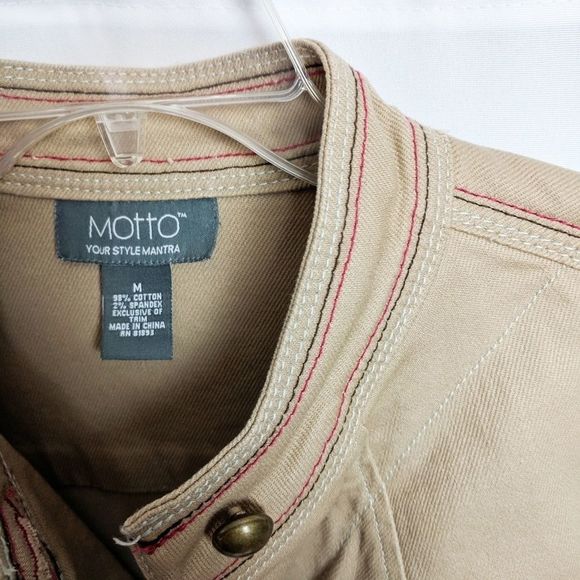 Motto Military Style Khaki Jacket Red Trim Sz M - Picture 6 of 8